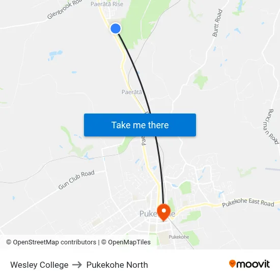Wesley College to Pukekohe North map