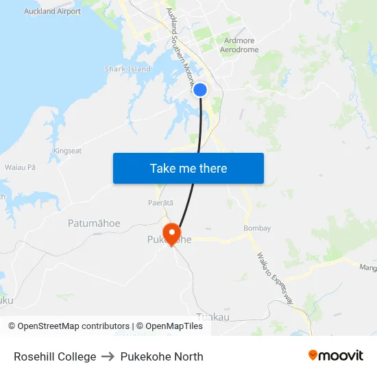 Rosehill College to Pukekohe North map