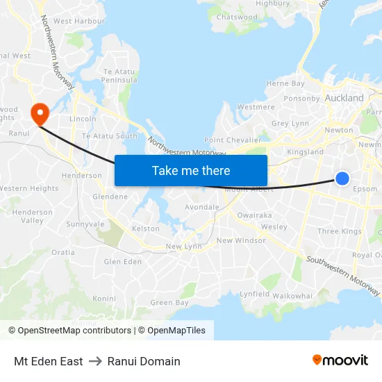 Mt Eden East to Ranui Domain map