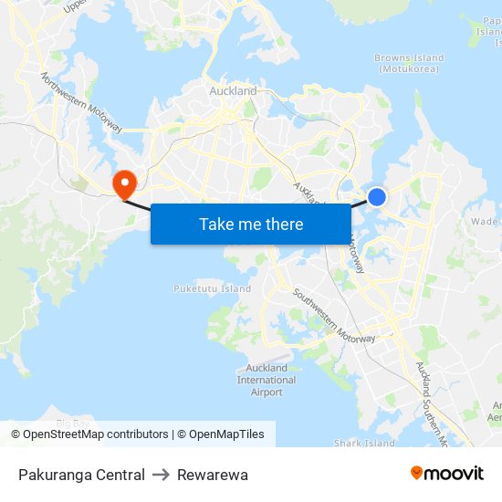 Pakuranga Central to Rewarewa map