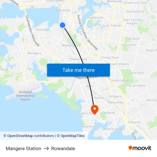 Mangere Station to Rowandale map