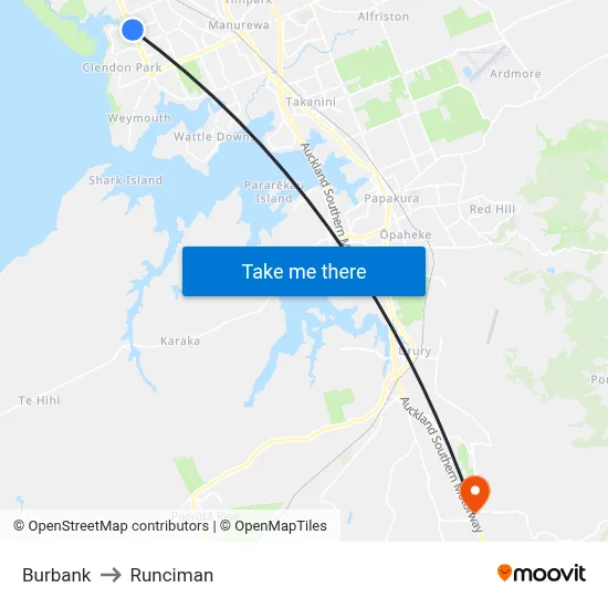 Burbank to Runciman map