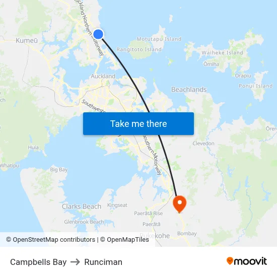 Campbells Bay to Runciman map