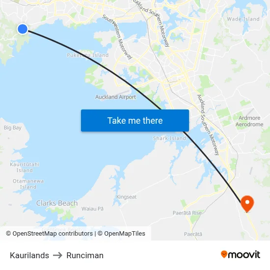 Kaurilands to Runciman map