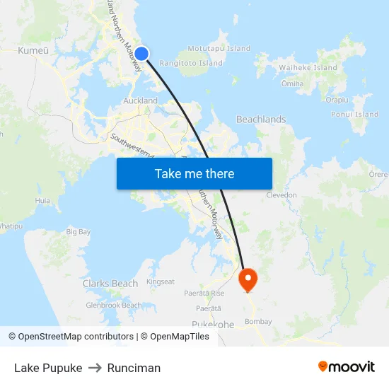 Lake Pupuke to Runciman map
