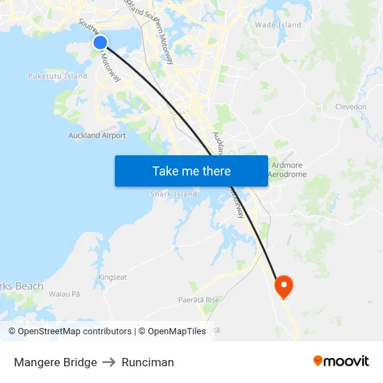 Mangere Bridge to Runciman map