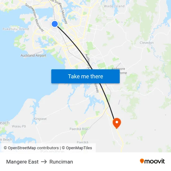 Mangere East to Runciman map