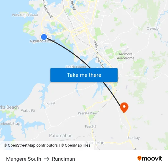 Mangere South to Runciman map