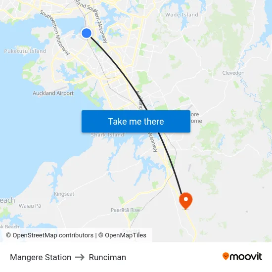 Mangere Station to Runciman map