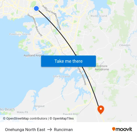 Onehunga North East to Runciman map