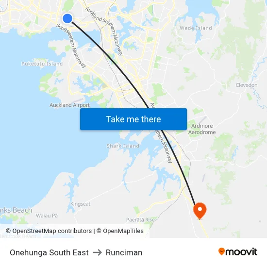 Onehunga South East to Runciman map