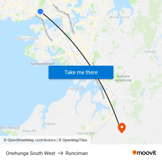 Onehunga South West to Runciman map