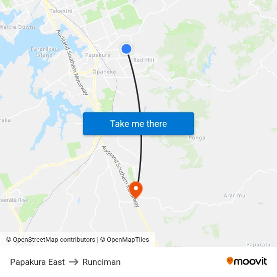 Papakura East to Runciman map