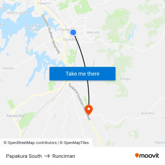 Papakura South to Runciman map