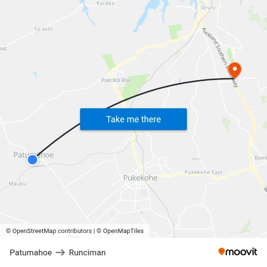 Patumahoe to Runciman map