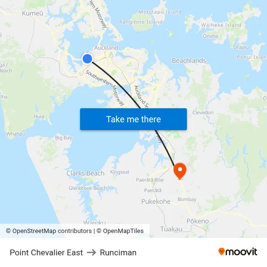 Point Chevalier East to Runciman map