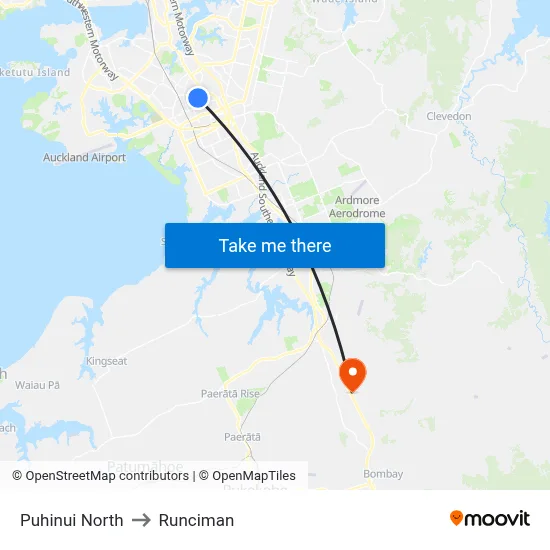 Puhinui North to Runciman map