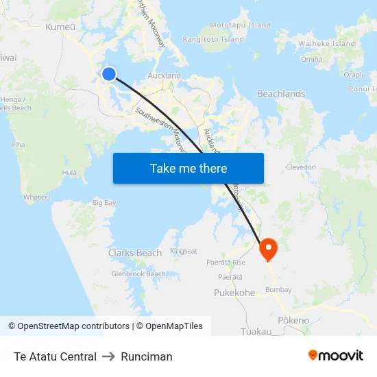 Te Atatu Central to Runciman map