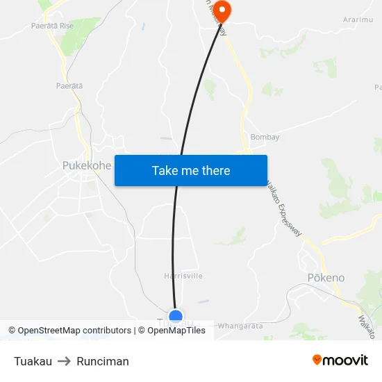 Tuakau to Runciman map