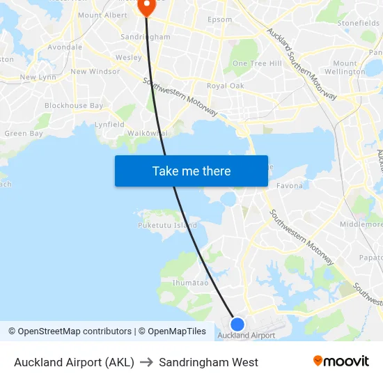 Auckland Airport (AKL) to Sandringham West map