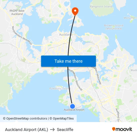 Auckland Airport (AKL) to Seacliffe map