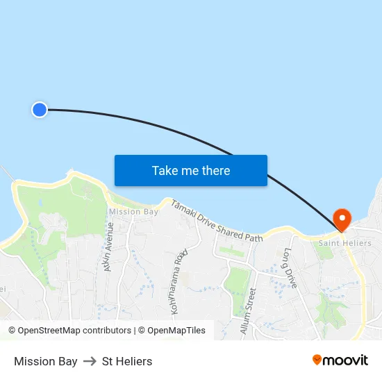 Mission Bay to St Heliers map