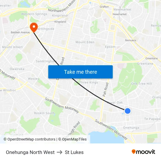 Onehunga North West to St Lukes map