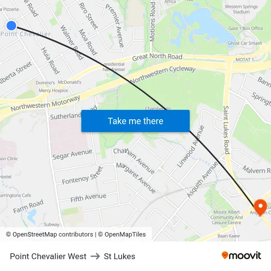 Point Chevalier West to St Lukes map