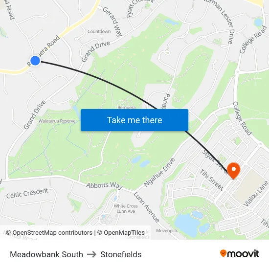 Meadowbank South to Stonefields map