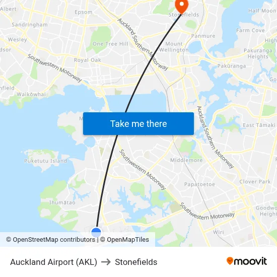 Auckland Airport (AKL) to Stonefields map