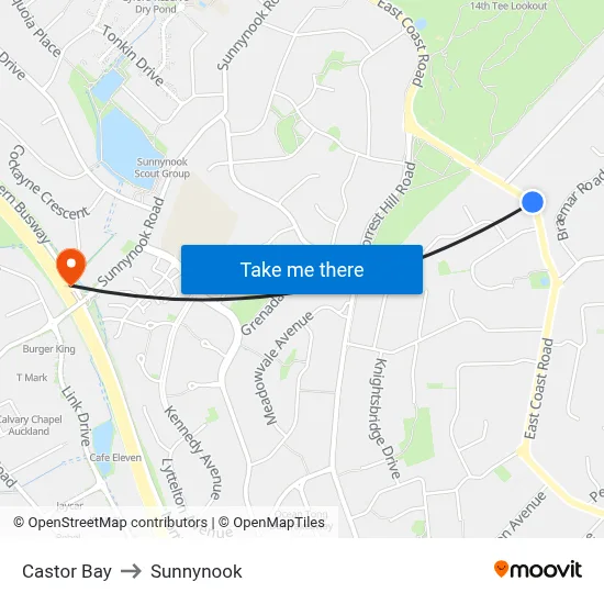 Castor Bay to Sunnynook map