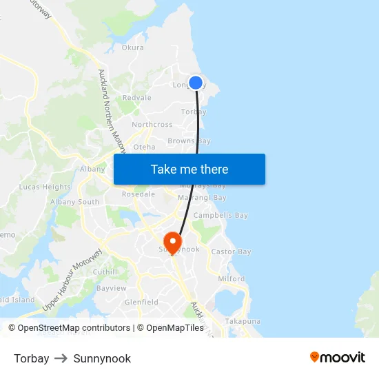 Torbay to Sunnynook map