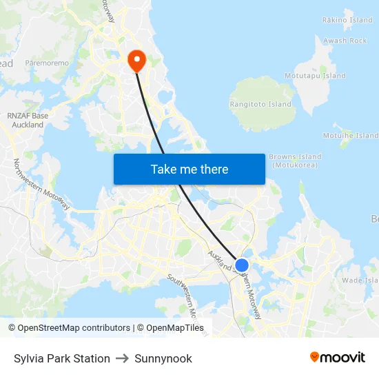 Sylvia Park Station to Sunnynook map