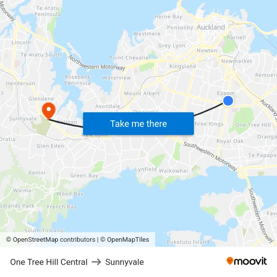 One Tree Hill Central to Sunnyvale map