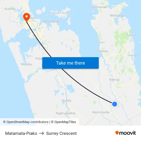 Matamata-Piako to Surrey Crescent map