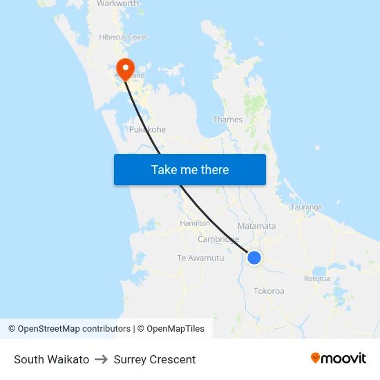 South Waikato to Surrey Crescent map