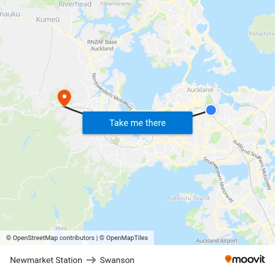 Newmarket Station to Swanson map