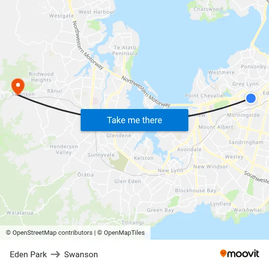 Eden Park to Swanson map