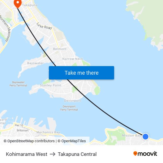 Kohimarama West to Takapuna Central map