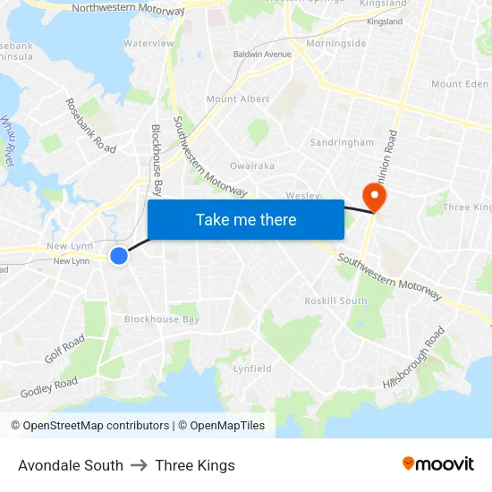 Avondale South to Three Kings map