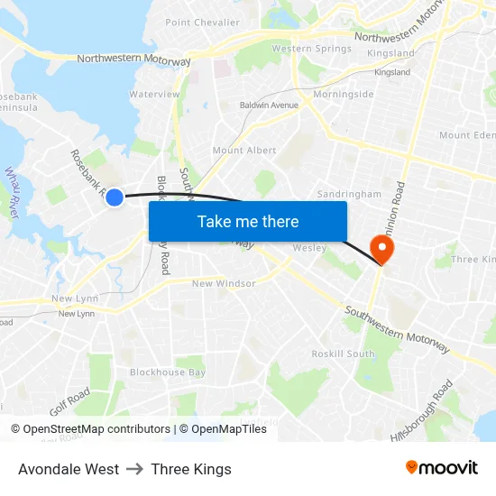 Avondale West to Three Kings map