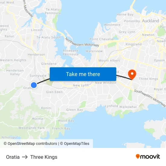 Oratia to Three Kings map