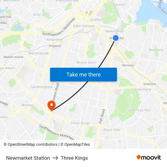 Newmarket Station to Three Kings map