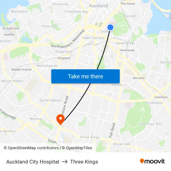 Auckland City Hospital to Three Kings map