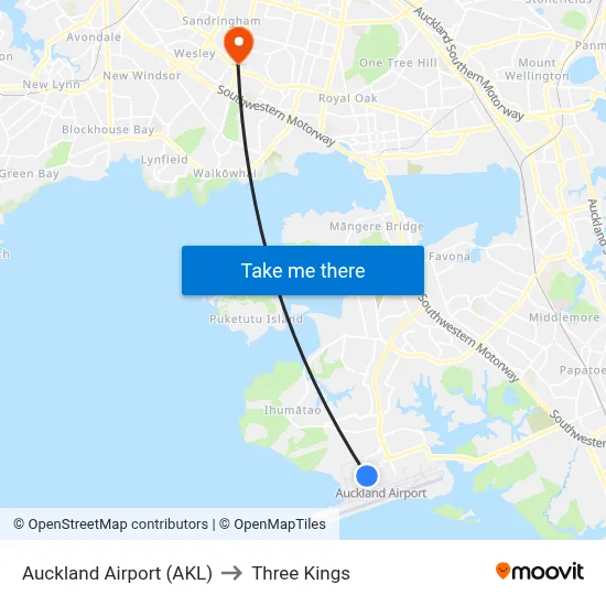 Auckland Airport (AKL) to Three Kings map