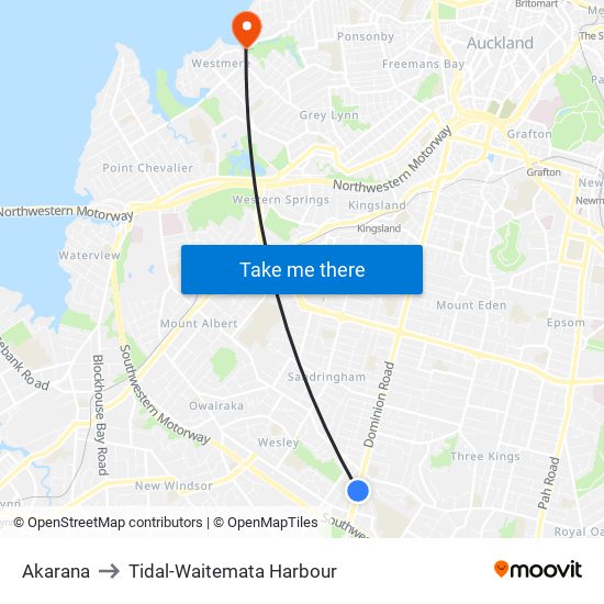 Akarana to Tidal-Waitemata Harbour map