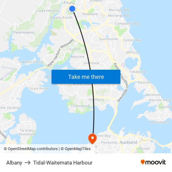 Albany to Tidal-Waitemata Harbour map