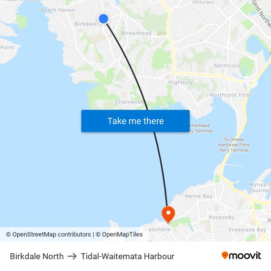 Birkdale North to Tidal-Waitemata Harbour map