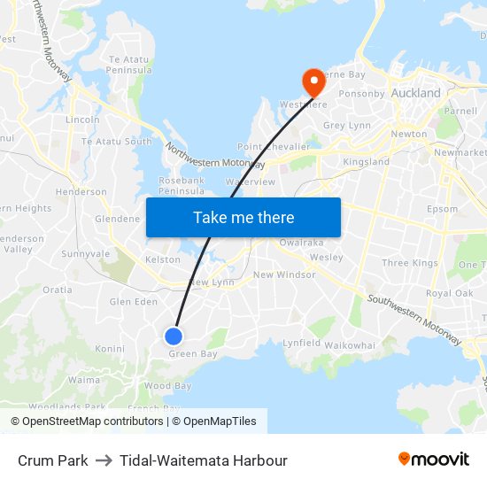 Crum Park to Tidal-Waitemata Harbour map