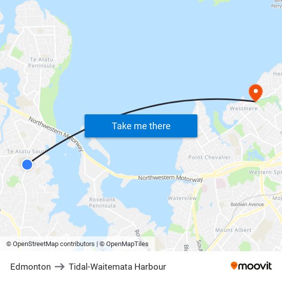 Edmonton to Tidal-Waitemata Harbour map